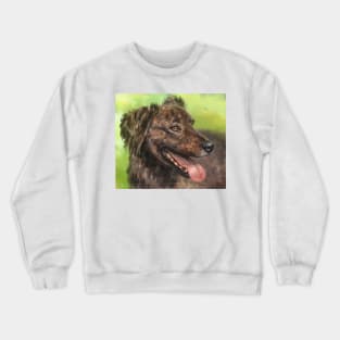 Painting of a Brown Brindle Long Hair Dutch Shepherd with its Tongue Out Crewneck Sweatshirt